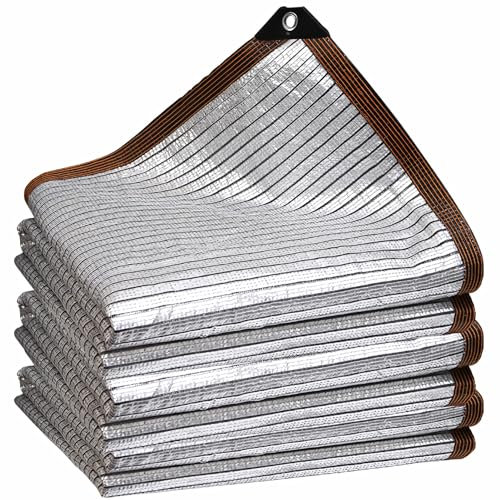 Tenda da sole con occhielli, traspirante, per serre, auto e terrazze, 10 x 17 m, protezione solare al 90%, rete da giardino regolabile in lamina di alluminio, per uso esterno