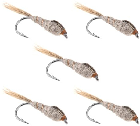 VGOL Lot de 5 hameçons à tête dorée lestés avec oreilles de lièvre et nymphe pour pêche à la truite