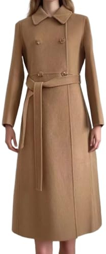 SHABADUER Women's Double Breasted Wool Cashmere Blend Pea Coat,Regular Fit, Cold Weather Protection, Outdoor Wear (US, Alpha, Small, Regular, Regular, Camel)
