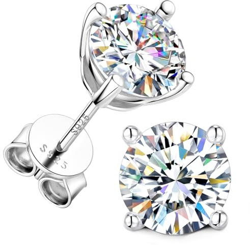Lyniuoy Moissanite Stud Earrings 925 Sterling Silver Hypoallergenic Studs and Flat Back Sparkly Solitaire Valentines Birthday Gifts With Gift Box For Women Girlfriend Love 8.0mm 2.0ct X2