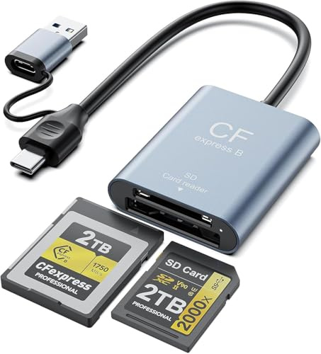 Lector de Tarjetas CFexpress Tipo B y SD, USB3.2 Gen2 10Gbps CFexpress Type B Card Reader con USB-A + USB-C 2en1, Adaptador de Tarjeta CFexpress Tipo B/SD Card Reader para Windows/Mac/Linux/Android