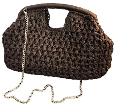 Clutch Purses For Women - Large Fashion Woven Portable Straw Purse | Summer Beach Straw Clutch | 35x27x12cm, Detachable Chain, Lightweight, For Beach Sea Outdoor Shopping Night Wedding Party Travel