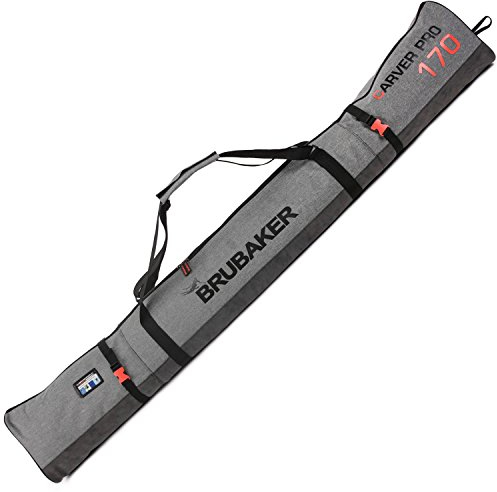 BRUBAKER Skitasche Carver Performance Schwarz Grau - Gepolsterter Skisack für 1 Paar Ski und Stöcke - Reißfester Ski Bag 170 x 34 cm