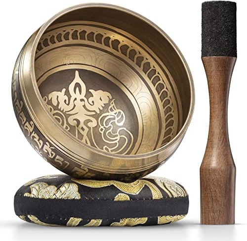 Silent Mind Klangschale Ø10 cm Bronze – Handgefertigtes Komplett-Set mit Kissen und Klöppel, für Anfänger geeignet, klarer stabiler Klang, ideal für Meditation und Achtsamkeit