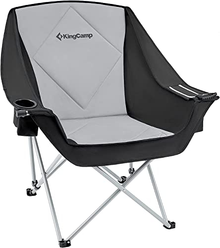 KingCamp Camping Chairs for Adults Padded Folding Chair heavy duty Oversize with Cooler Bag and Armrest Camp Chair for Picnic Hiking Outdoor Indoor Support up to 300LBS Black