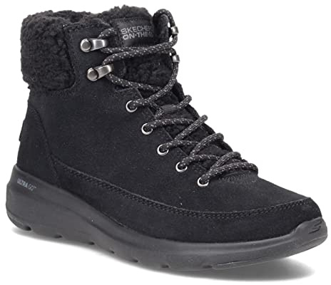 Skechers Womens Glacial Ultra Woodlands GO RUN TRAIL ALTITUDE HIGHLY ELEVATED, Black Suede Textile Trim, 6 UK