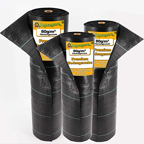 15 m x 1,65 m robust ogräsfolie 80 g/m² ogrässkydd från Aquagart I markväv ogräsväv I trädgård fleece ogräsdukar vattentät genomtränglig mulkfolie UV-fleece 10 jordankare gratis