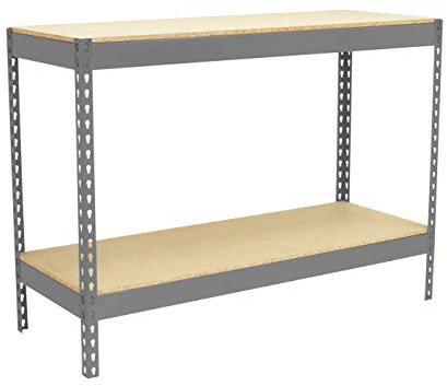 Simon Rack Banco de Trabajo Taller, Mesa de Trabajo Taller, Carga Máxima 400 kg, 900x1200x600 mm, Bricolaje, 2 Alturas, Gris/Madera - BT-BASIC