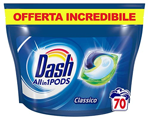 Dash Pods Detersivo Lavatrice In Capsule, 70 Lavaggi, Classico, Maxi Formato, Rimuove le Macchie, Brillantezza Per Tutti I Capi, Efficace Anche a Bassa Temperatura