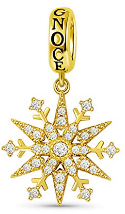 GNOCE Ciondoli Con Fiocco Di Neve Ciondolo In Argento Sterling Placcato In Oro 18 Carati Con Ciondoli Natalizi Bracciale/Collana Adatti Per Le Donne Ragazze