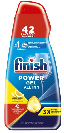 Finish Powergel, Gel Detersivo per Lavastoviglie Liquido, 42 Lavaggi, 940ml, Poteri Sgrassanti, Limone, Multiazione
