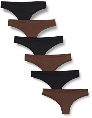 Amazon Essentials sous-Vêtements en Microfibre (Hipster et String, Disponibles en Grandes Tailles) Femme, Lot de 6, Noir/Noisette, 46