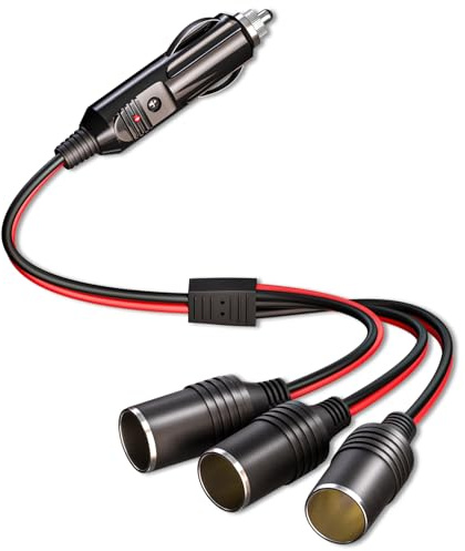 Goupchn Car Cigarette Lighter Splitter 1 to 3 12V 24V Power Charger 3 Way Socket Splitter Cigarette Lighter Extension Cord Cable
