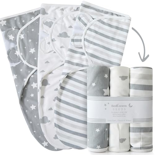 ikads Pucksack Baby 0-3 Monate Swaddle Decke aus 100% Bio-Baumwolle Pucktuch Baby Für Neugeborene Mädchen und Jungen 3er Pack Wickel (Grau)