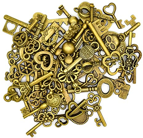 Bailinks Antique Bronze Vintage Key Charms Pendants Set,50PCS Decorative Small Keys Handmade Accessories for Necklace Bracelet DIY Jewelry Making