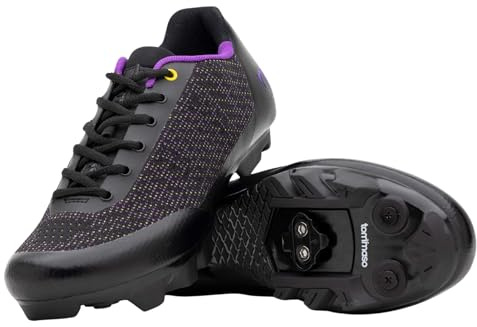 Tommaso Terra Women's Mountain Bike Shoe Indoor Cycling Bundle with Compatible SPD Cleat, Black/Purple + SPD, 8 UK