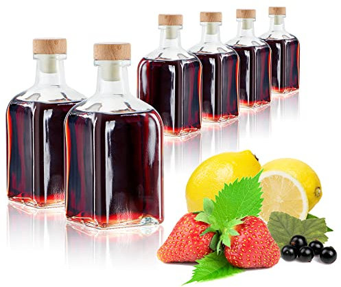 com-four® 6x Glasflasche 120 ml mit Korken - leere Flasche mit Korkenverschluss - Glasbehälter zum Befüllen mit Flüssigkeiten wie Öl, Essig und Spirituosen (viereckig - 120ml)