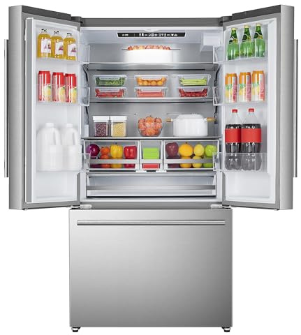 DUURA Elite DE210FDBMDSS Refrigerator Built in with French Doors Adjustable Glass Shelves Dual Drawer Bottom Freezer with Ice Maker, LED Interior Light and Stainless Steel Exterior, 36-Inch, Metallic