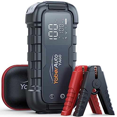 YaberAuto Booster Avviamento Auto 6000A e PD65W Ricarica Rapida, Avviatore Batteria Auto con 160W DC Uscita/Luce 600 Lumen, Starter Batteria per Tutto Gas/12.0L Diesel