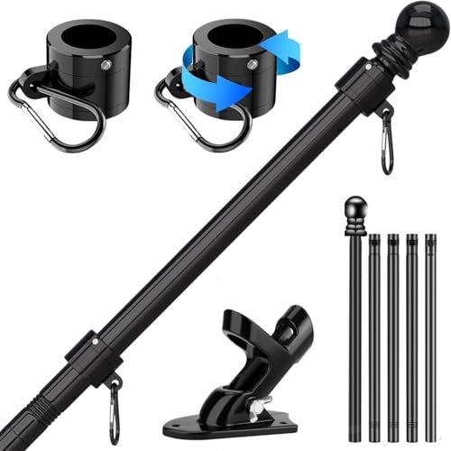 Nicoone 6FT Harrms Fahnenmast, 5 Abschnitte, Fahnenmast-Set, Edelstahl, kein Verheddern, für Outdoor-Garten, Dachwände, Hof (Schwarz)
