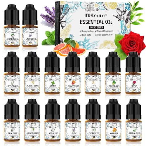 Essential Oils Set - 16 Aromatherapy Essential Oils for Home Care, Diffusers, Candle Making, Humidifier - Ylang-Ylang, Peppermint -6ml