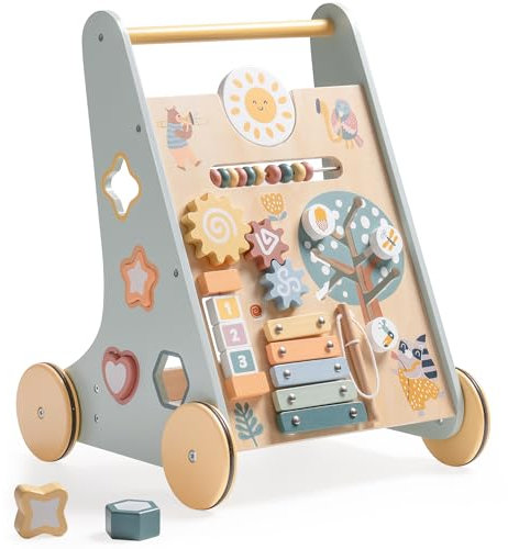 ROBUD Lauflernwagen Holz,Baby Lauflernhilfe mit gummierten Holzrädern,Baby Walker,kognitive Entwicklung,Meeresthema