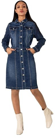 Nina Carter S538 - Abito da donna in denim con bottoni, a maniche lunghe, lunghezza al ginocchio, stile vintage, (blu scuro (S538), L
