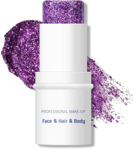 KYDA Body Glitter Stick, Chunky Glitter Gel for Face Body Hair, Sparkling Holographic Mermaid Sequins Paint, Waterproof Multiuse Makeup Glitter Gel,Purple