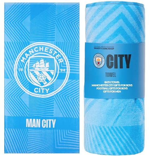 MANCHESTER CITY F.C. Bath Towel for Men Women Teens Boys 100% Cotton Quick Dry Football Crest Beach Towel Swim Gym Holiday Shower Supporters' Gear 137 x 69cm (Blue, 137x68.5cm)
