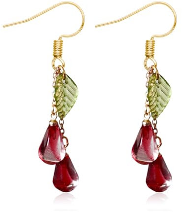 Pomegranate Seed Earrings Fruit Dangle Drop Earrings Fruit Jewelry Red Pomegranate Earrings Gifts for Women, Metal, No Gemstone