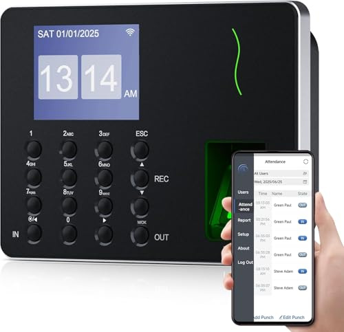 NGTeco W3 Reloj de fichar,Control horario empleados, Máquina de Asistencia Biométrica de Huellas Dactilares WiFi en Lengua española, aplicación para iOS y Android (0 Tarifa Mensual)
