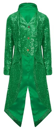 YEAHDOR Giacca Frac da Bambino Ragazzo Cappotto Manica Lunga con Paillettes Glitterati Blazer Giacche in Stile Steampunk e Vittoriano Abbigliamento Medievale Verde 9-10 anni