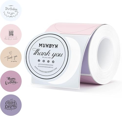 MUNBYN Etichette termiche rotonde 50 x 50 mm, etichette multicolore nei toni primaverili Morandi, 150 pezzi; ideali per hobby creativi, ufficio, scuola, organizzazione e gestione dell'inventario.