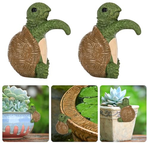 YYTECH 2 stycken trädgårdsdekoration för utomhusbruk väderbeständig sköldpadda staty, blomkruka hängande figurer, trädgårdsdekoration sköldpadda ornament, söt klättrande sköldpadda blomkruks-hängande