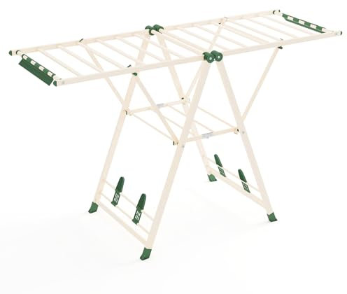 GIANTEX Étendoir à Linge Pliable, Ailes Réglable en Hauteur, 18 Barres de Séchage, Pinces pour Chaussettes, Repose-Chaussures, Séchoirs à Linge en Métal pour Intérieur et Extérieur