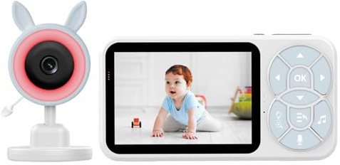 YOBWOK Baby Monitor Video e Audio 3.5'', Bambini Videocamera Sorveglianza Interno per Neonato con Telecamera, Visione Notturna, Modalità VOX, Rilevamento della Temperatura, Interfono Bidirezionale