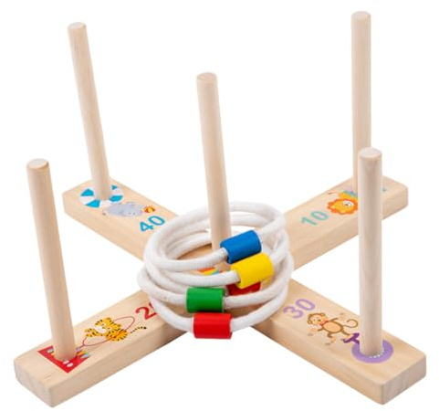 DECORNIJIA Jeu de Lancer Anneaux Bois Coloré pour Garçon Fille Coordination Main-œil Concentration et Précision Éducatif Intérieur et Extérieur Cadeau Garçon Fille