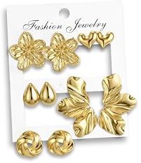 Set Orecchini Donna Oro Placcati 14K Orecchini Acciaio Inossidabile Anallergici Orecchino Cerchio Piccolo Orecchino a Bottone Leggero Gioielli di Moda