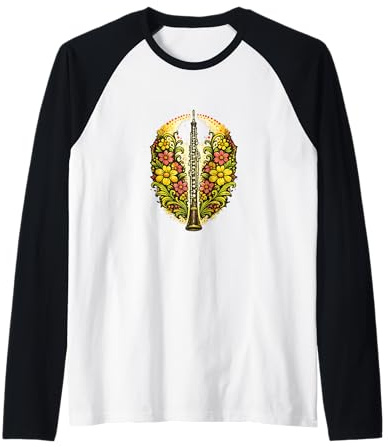 Oboe Floreale Musica Botanica Arte Maglia con Maniche Raglan