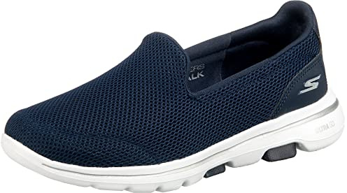 Skechers Go Walk 5, Sneaker Infilare Donna, Blu Navy Textile White Trim, 40 EU