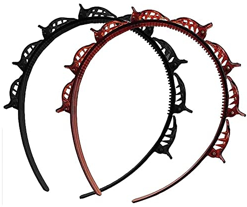 PREMIUM 2 Stück Haarreifen mit Klammern und Zacken für Damen, Kinder und Mädchen - Haarspangen mit Haarklammer Zähnen im Set als Haarreif für Frauen im Friseurbedarf