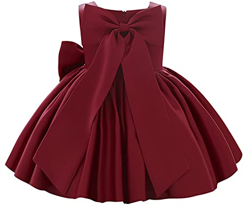 Flower Girls Wedding Dress Kids Pageant Bridesmaid Dress Baby Silky Satin Bowknot Toddler Girl Pirncess Birthday Party Christening Baptism Dresses Formal Prom Gown Wine Red - Bow 9-10 Years