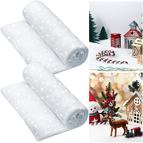 Hestya Weihnachten Schneedecke Rolle Glitzer Schneedecke Gefälschte Schneedecken für Weihnachtsdorf Künstlicher Schnee Teppich Schneedecke Flauschiger Kunstschnee(2er Pac,4,9 x 6,5 Fuß)