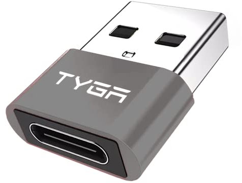 TYGA USB C to USB A Adaptor 2.0 - USB C Female to USB A Male Connector for Charging & Data Transfer, Plug-and-Play, Durable Aluminum Housing, Portable Converter for Android & IOS Devices - 1 Gray