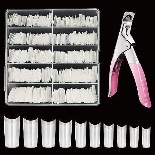 Venares - Set di 500 unghie finte in acrilico, 10 misure, con tagliaunghie, in acrilico, per unghie artificiali (naturale)