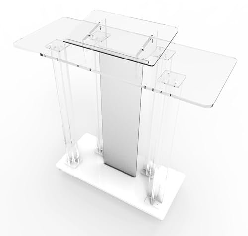 SUKORI Rednerpult Acryl,Kirchen-kanzel Mit Rädern,Mobiles Stehpult Podium,Vortragstisch,Laptopständer,Transparentes Gebogenes Acrylpult,Tragbares Rednerpulte,Präsentationspodium,Empfangsständer
