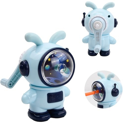Sacapuntas manual, sacapuntas con manivela, 3 modos de grosor, sacapuntas con recipiente, para oficina, aula y hogar, astronauta, sacapuntas para lápices de 6-8 mm