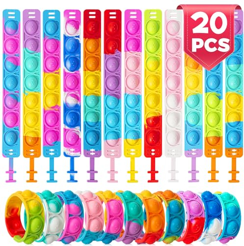 20Pezzi Orso Bracciale in Silicone, Set da Gioco con Colori Misti Bracciale in Gomma, Push Pop Bubble Fidget Giocattolo per Bambini/Adulti, Regali Natale Regalo Gadget per Feste Bambini di Compleanno