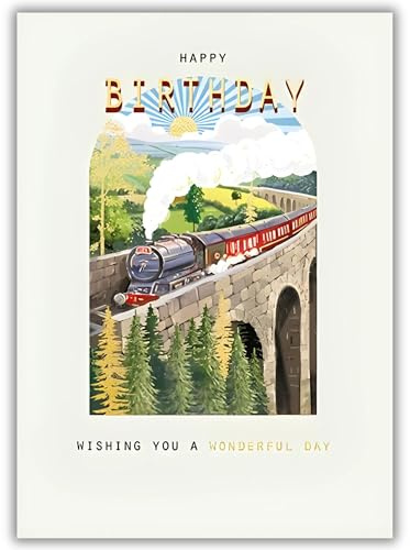 Carte d'anniversaire pour homme – Carte générale pour homme – Motif train à vapeur artistique – Finition spéciale – Respectueux de l'environnement