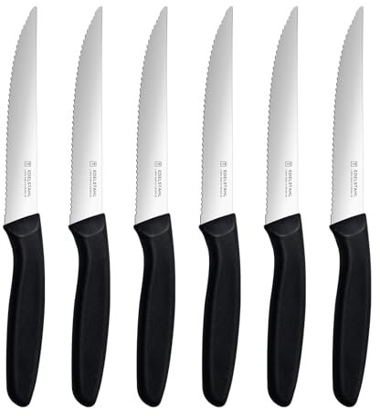 targzier Steakmesser Set 6 teilig, Steakmesser aus Edelstahl mit Wellenschliff, Scharfes Steakbesteck Set, Küchen-Steakbesteck, Geeignet für Restaurants,scharfes Steak Messer Set, Spülmaschinenfest